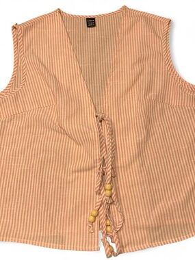 Peach-Stripe Tie-Front Sleeveless Tank